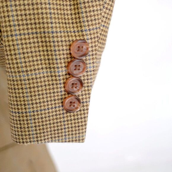 Lauren Ralph Lauren Wool Silk Brown Tan Hounstooth W/ Blue Windowpane 48L SPort - Picture 3 of 12